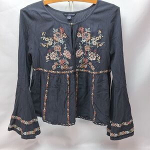 American Eagle Floral Embroidered Bell Sleeve Peplum Blouse XS